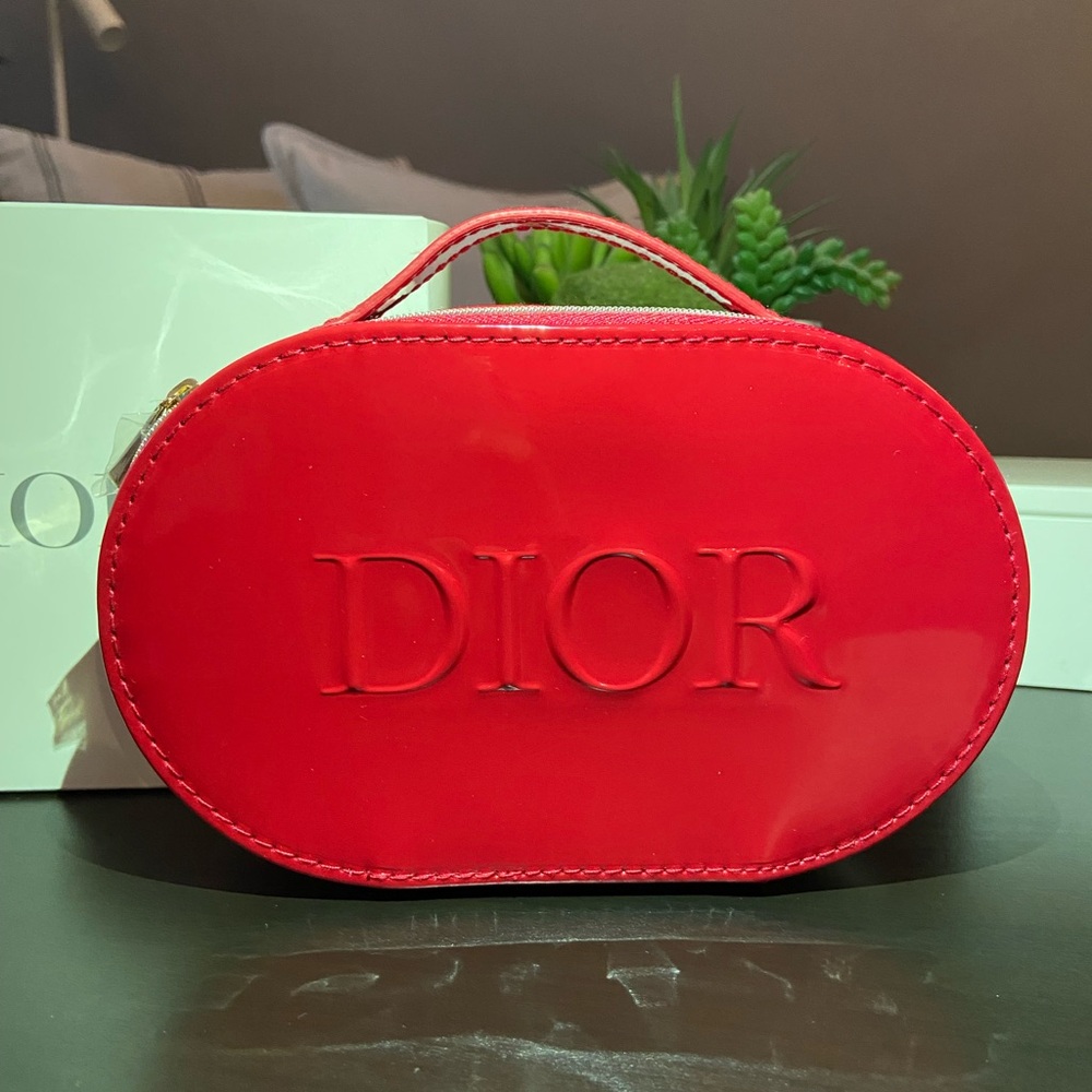 DIOR Beauty Red Cosmetic Makeup Bag Pouch With Handle NEW! - Picture 2 of 7